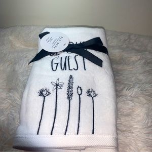 Rae Dunn by Magenta White Be Our Guest Flower Towels Set of 2 - 16" x 30"